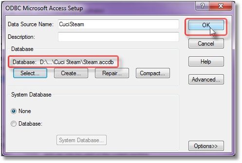 membuat odbc untuk access 2007, crystal report 8.5