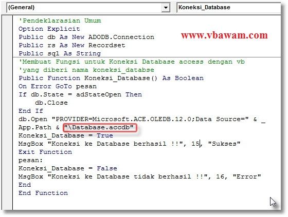 kode Koneksi Visual basic 6 (VB6) dengan Access 2007