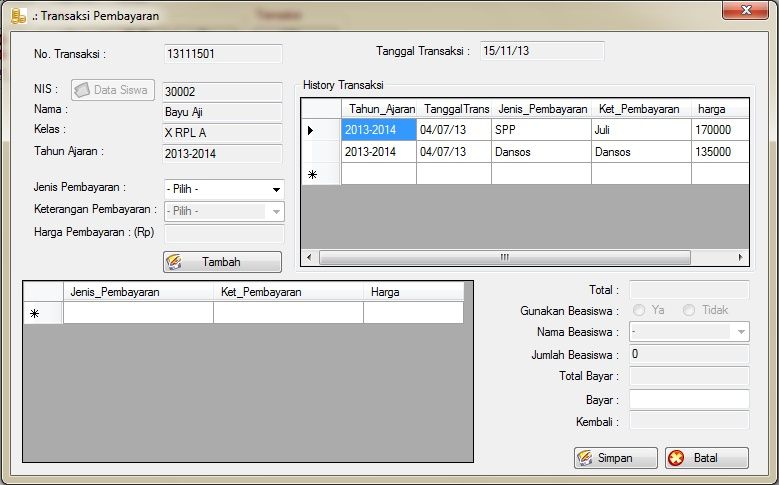 Transaksi program pembayaran SPP