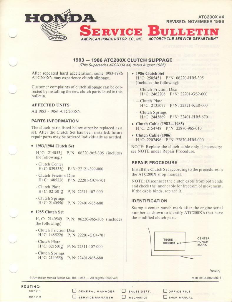 Honda Service Bulletins Through January 1987