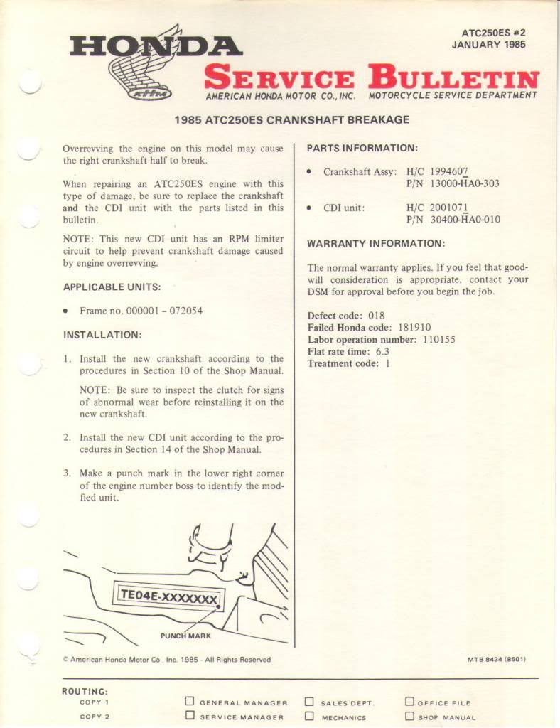 Honda Service Bulletins Through January 1987
