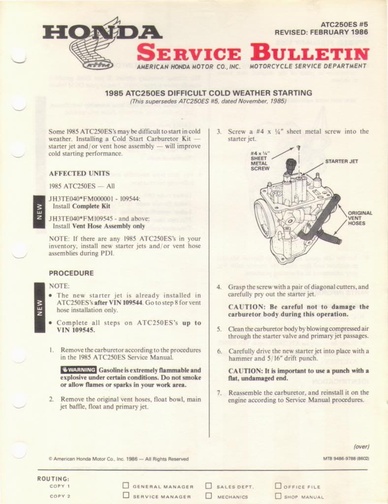 Honda Service Bulletins Through January 1987