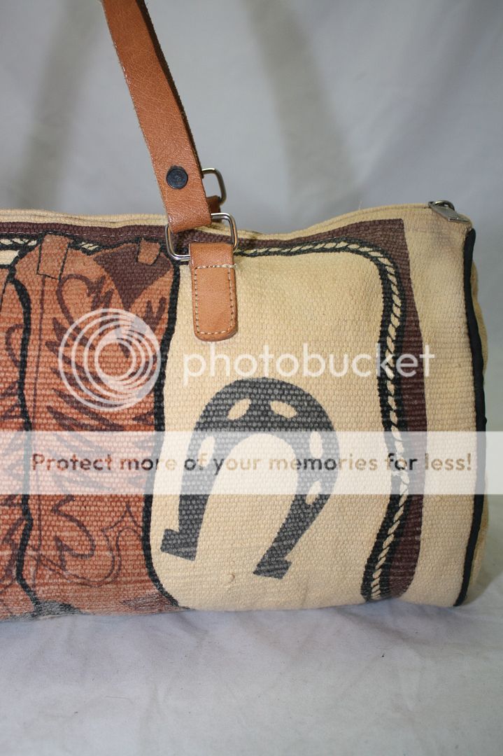   WESTERN BOOT PRINT NATURAL CANVAS DUFFLE BAG PURSE HANDBAG ^n  