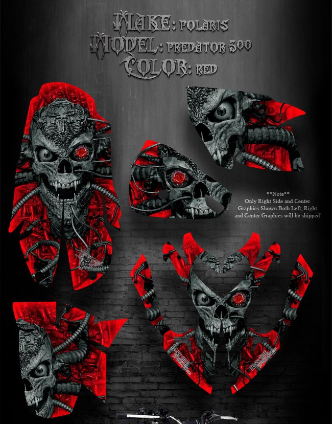 Polaris Predator 500 ATV Graphics Machinehead Red Model Skull