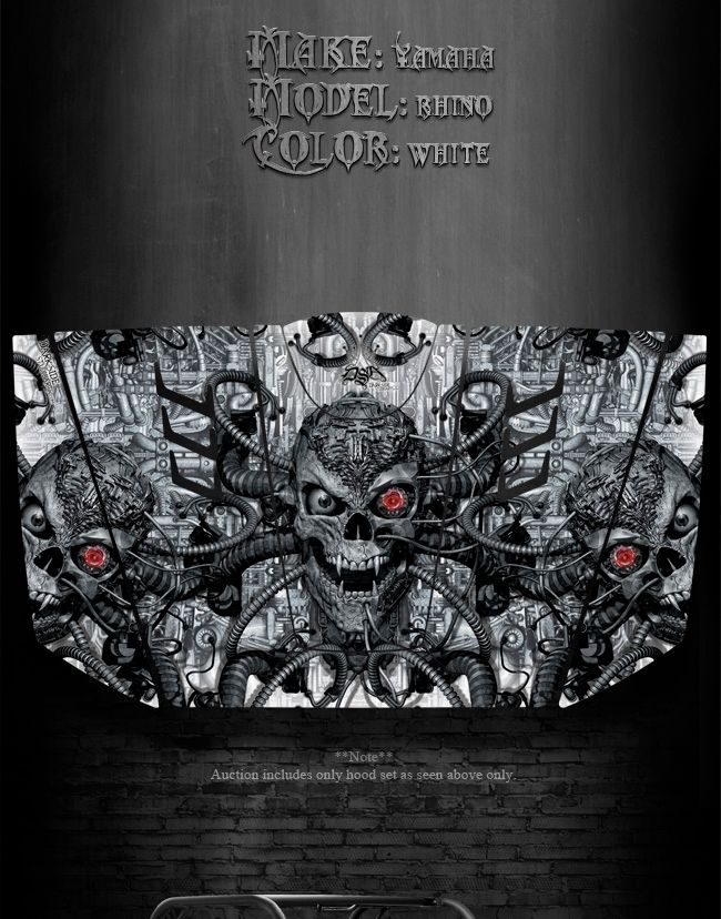 Yamaha Rhino Hood Graphics "Machinehead" Skull Reaper White Model 90 Coverage
